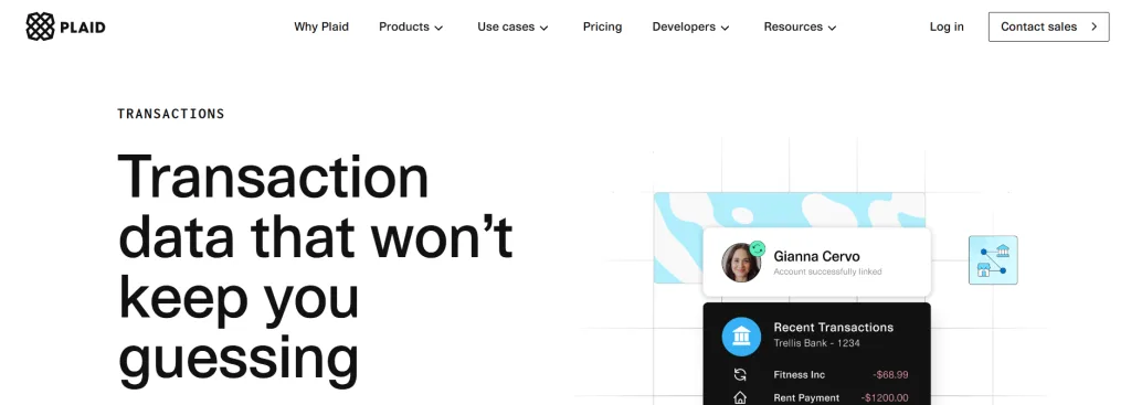 Plaid homepage comparing plaid vs Tink