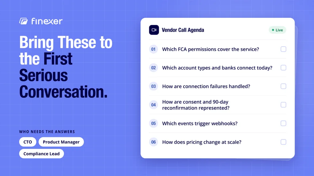 Account information services provider shown with vendor call questions worth asking