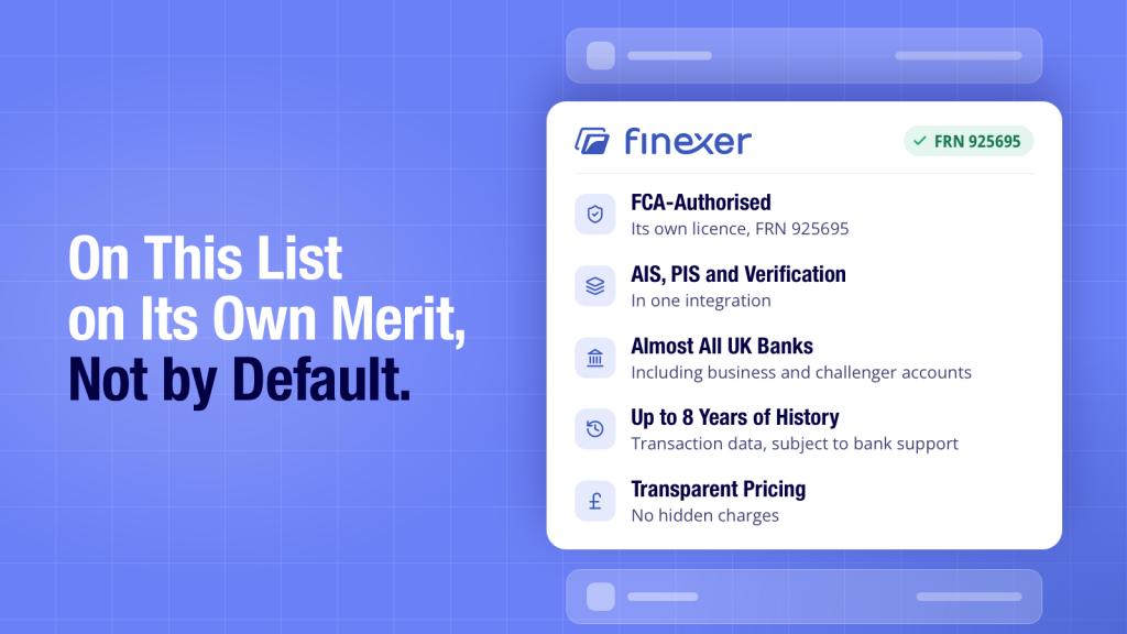 Finexer shown on the open banking API list with AIS, PIS and verification listed today